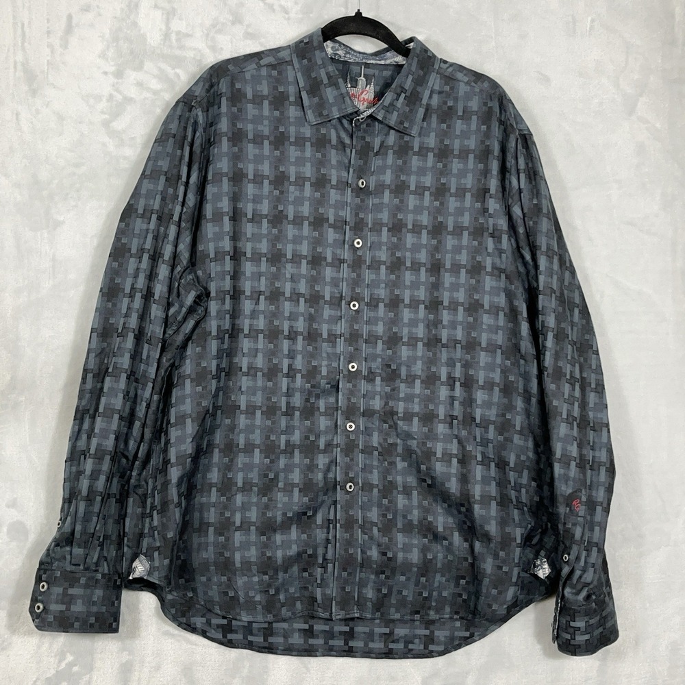 Robert Graham Button Up‎ Shirt Mens 2XL Black Gray Geometric Flip Cuffs Classic